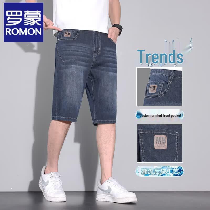 ROMON Men's Casual Stretch Denim Shorts