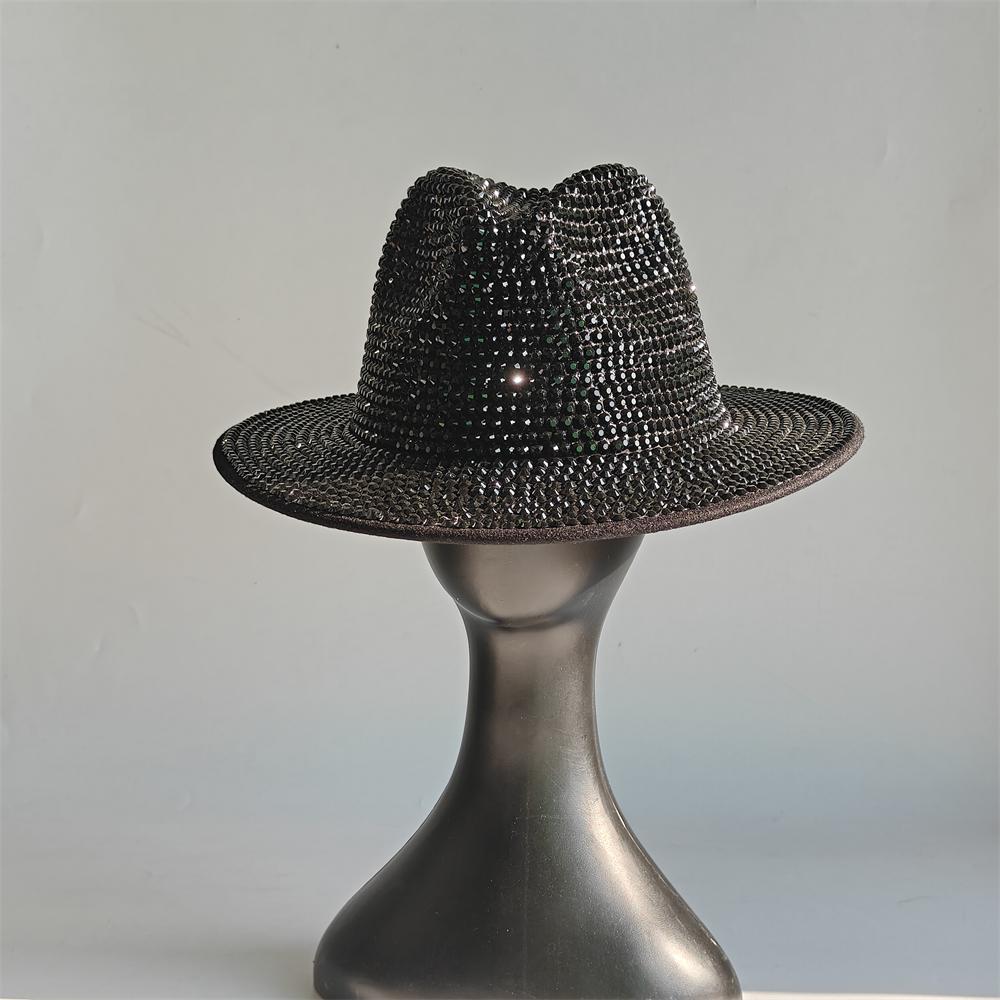 Blue/Beige Pearl Fedora Hat Bling Fedora Jazz Hats For Men And Women Handmade Advanced Fashion Outdoor Party Stage Hat