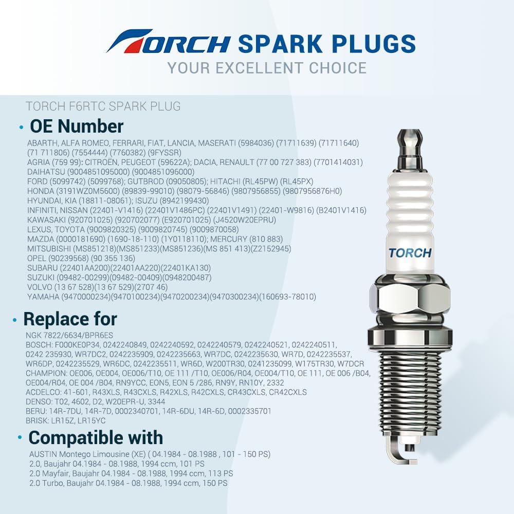 PK2 TORCH F6RTC Spark Plug Replace For NGK 7131 BPR6ES Spark Plug, For Bosch WR6DC WR7DC Spark Plug, For Champion RN9YC RN10YC Spark Plug,For Denso