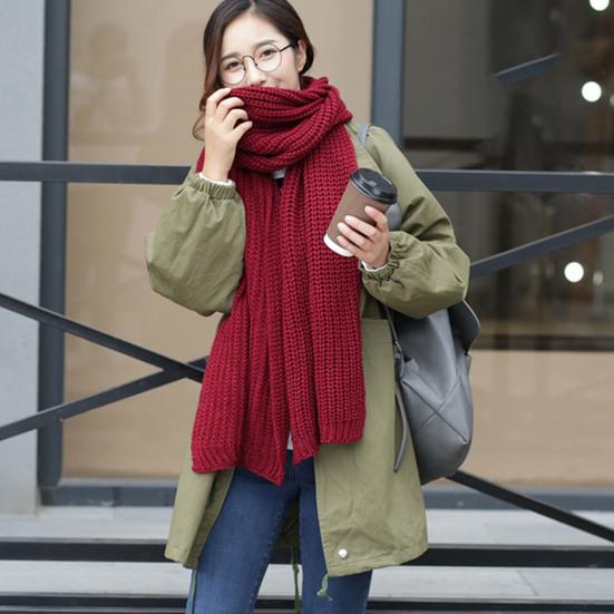 Unisex Scarf Solid Color Knitted Autumn Winter Japanese Korean Style Knitting Scarf for Dating