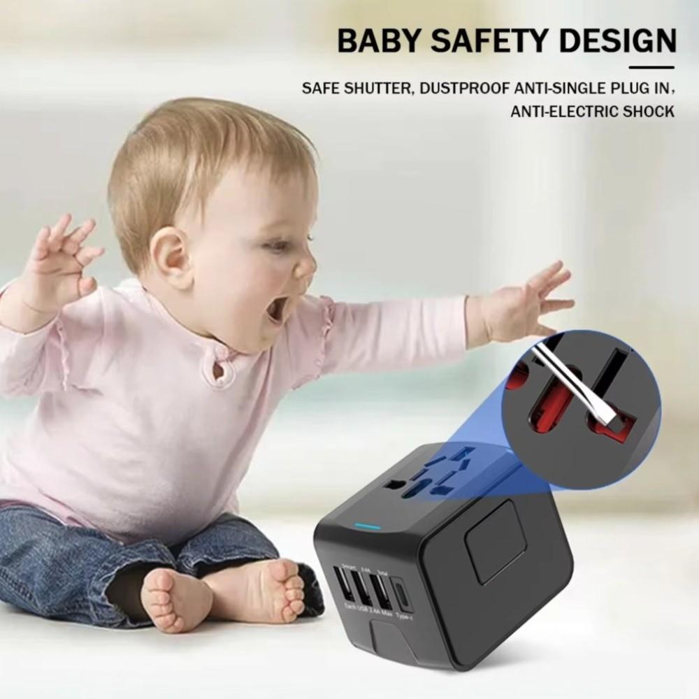 4 USB Ports Universal Travel Adapter High Speed GaN Travel Adapter  Worldwide Use