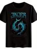 Graphic T-shirt - Bold Turquoise 'JINJER' & Teal Sharks Design - Lightweight Polyester Crewneck Summer Shirt for Beach