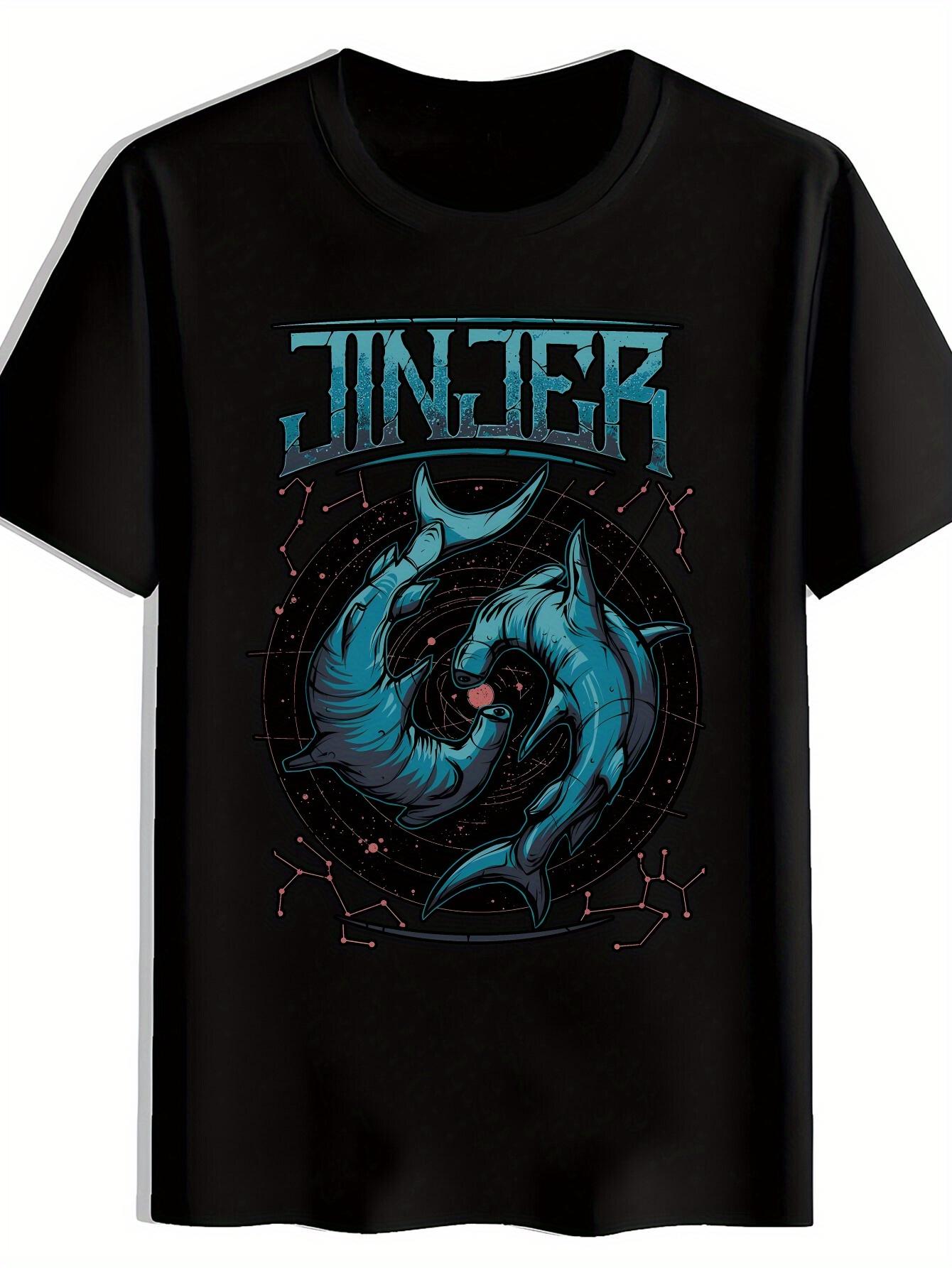 

Graphic T-shirt - Bold Turquoise JINJER & Teal Sharks Design - Lightweight Polyester Crewneck Summer Shirt for Beach XL