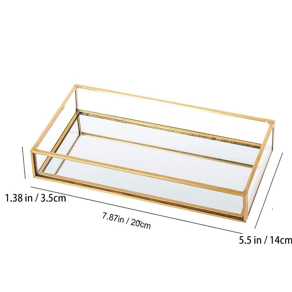 7.87*5.5*1.38 Inch Decorative Tray Gold Vintage Jewelry Tray Gold-rimmed Glass Storage Tray  Office