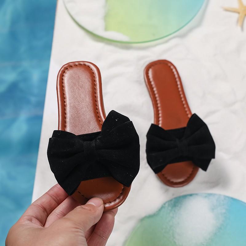 

Summer Girl s Slippers Flat Bowtie Sweet White Beige Children Sliders Light Slip-on Fashion Leisure Vacation Kids Sandals 26-36 26-Insole16.6cm чорний