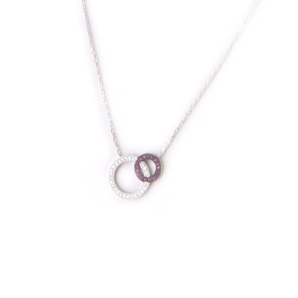 Les Trésors De Lily [M7624] - Silver Necklace 'Sissi' Pink White (rhodium-plated) - 15x15 Mm