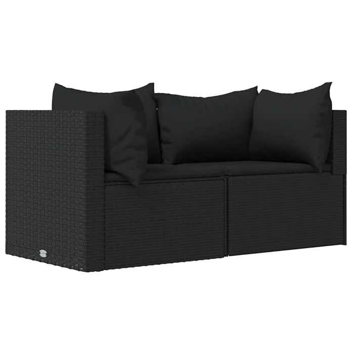 VidaXL Salon de jardin 3 pcs avec coussins Noir Résine tressée, ensemble de salon d'extérieur, ensemble de mobilier 319779