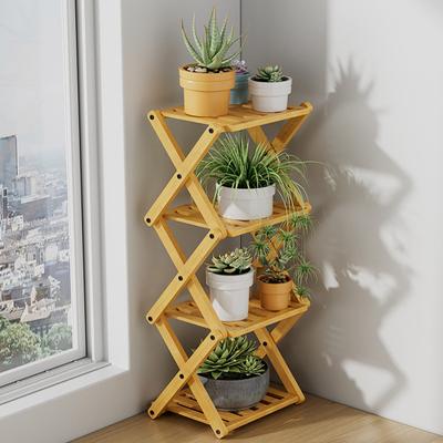 Support de plantes pliable à 4 niveaux en bambou pour plantes, étagère de présentation de chaussures, structure en forme de X, support de plantes pour entrée, balcon, salon