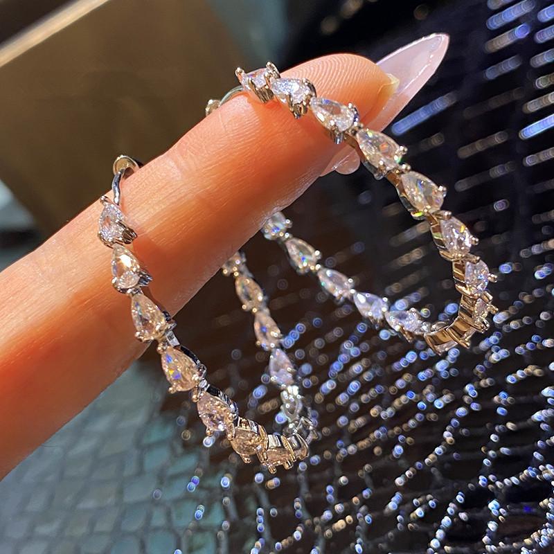 

Женские роскошные серьги-кольца из стерлингового серебра с грушевидной формой и кубическим цирконием, модные украшения для повседневной носки для девочек