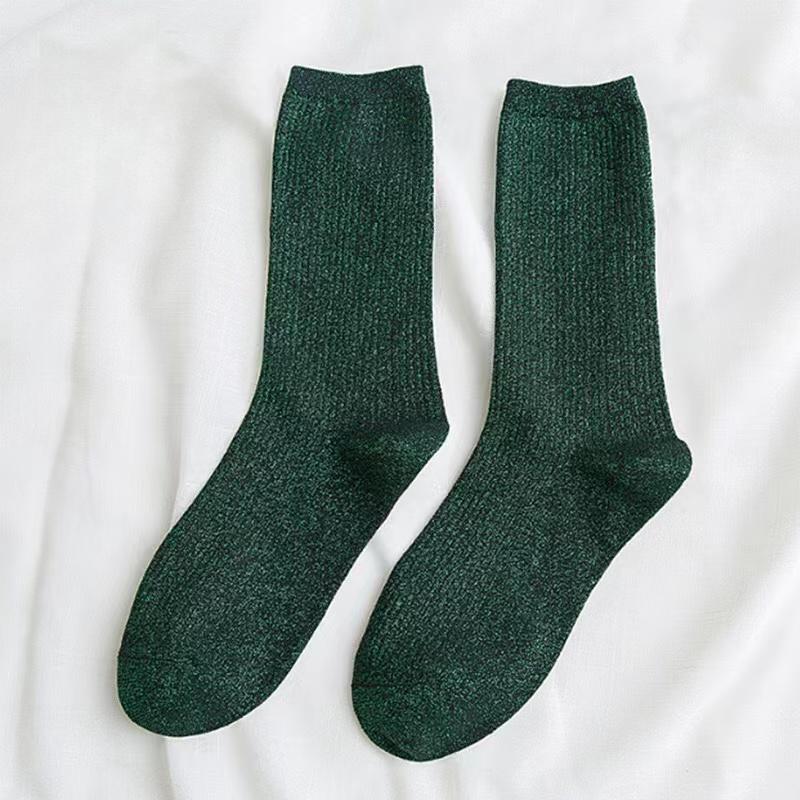 Zufällige Bunte Farben Mode Glänzende Socken Koreanischer Stil Gold Silber Seidensocken Luxus Design Hohe Qualität Damen Socken