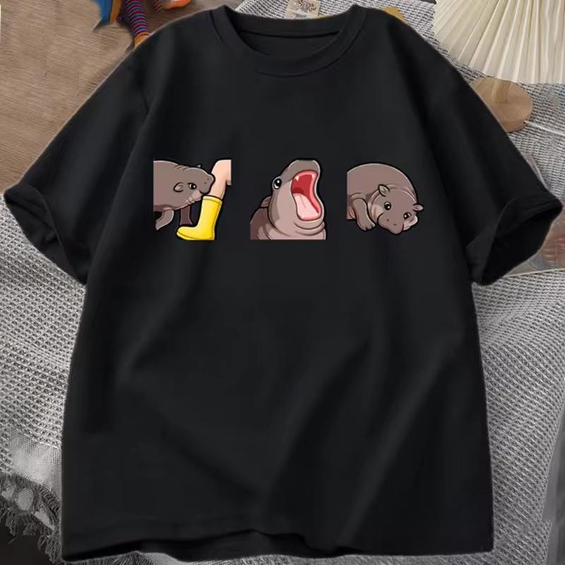 

Three Moo Deng Moon Tshirt Unisex Women Fuuny Cartoon Cute Moodeng T-shirt Short Sleeve O Neck Unisex s Clothing T Shirt 4XL