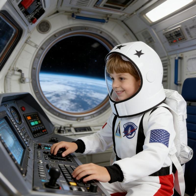 Astronaut Costume With 3D Rockets Backpack For Kids Role Play Science Theme Party And Stage Performances Soft Polyester Fabric