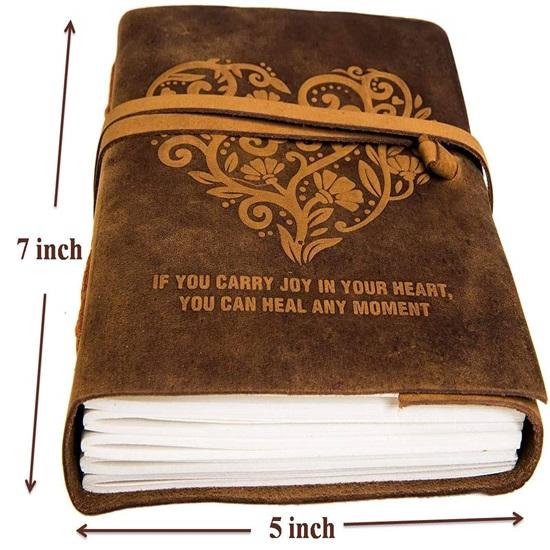Leather Diary, Brown Colour Handmade Leather Bound Notepad for Men and Women 17.78 X 12.7 Cm, Gift for Any One (Heart with Quote)