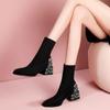2025 Black Suede Round Toe Ankle Boots with Pearl Rhinestone Detail for Men