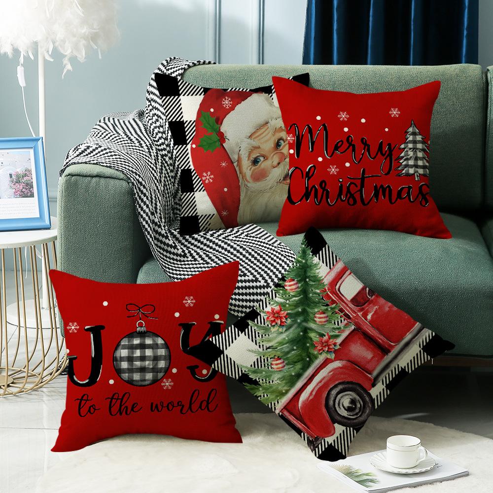 Christmas New Throw Pillow Cover Sofa Cushion Linen Christmas Red Festival Home Decoration Cushion Pillow Cover