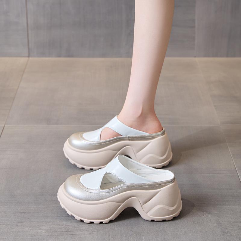 Outer Wear Bag Head Hollow Thick-soled Cool Slippers Women's 2025 Summer New Small Man Height Increase One Foot Lazy Sandals