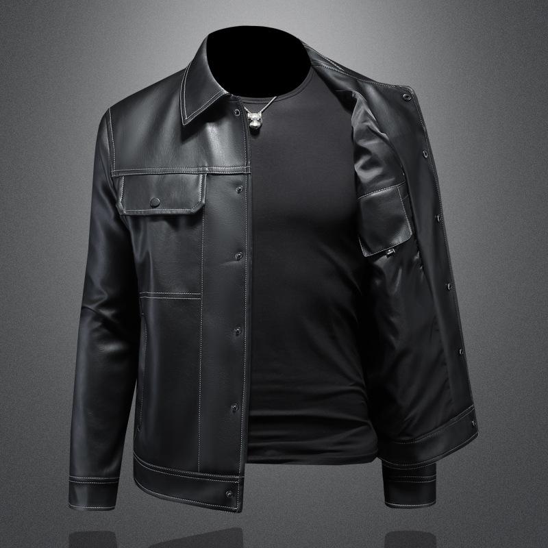 Fall/Winter 2024 New Men's Lapel Motorcycle Leather Jacket Trendy Fashion Slim Versatile Leather Jacket 8118
