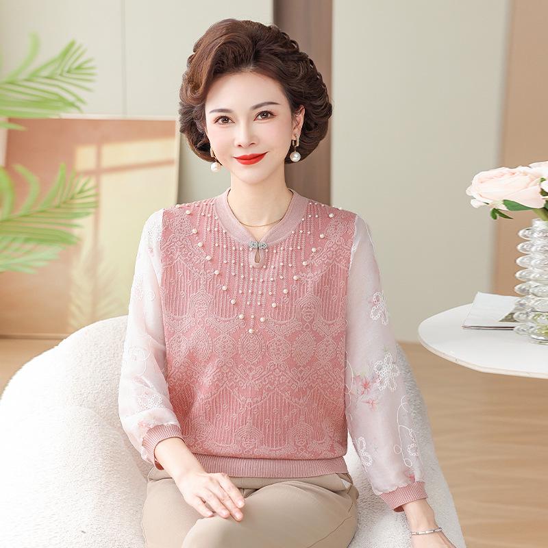 

Seven-Sleeve Knitted T-Shirt for Spring/Summer: Stylish, Loose Fit for Middle-Aged and Elderly Women 115 (Recommended for 110-130 jin) рожевий
