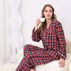 Large size women's double long white and red plaid thermal home pajamas set