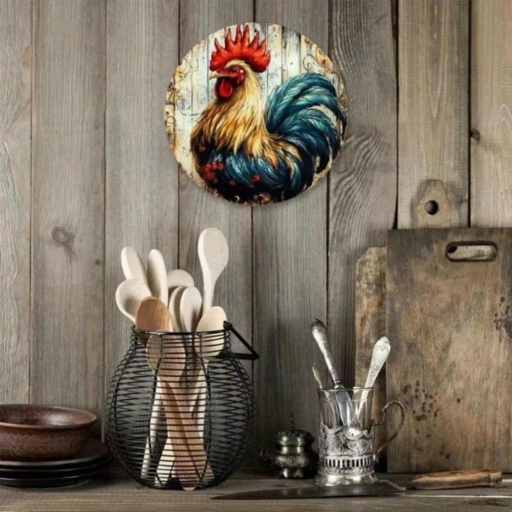 Vintage Rustic Rooster Tin Sign Weatherproof Wall Art Farmhouse Garage Decor