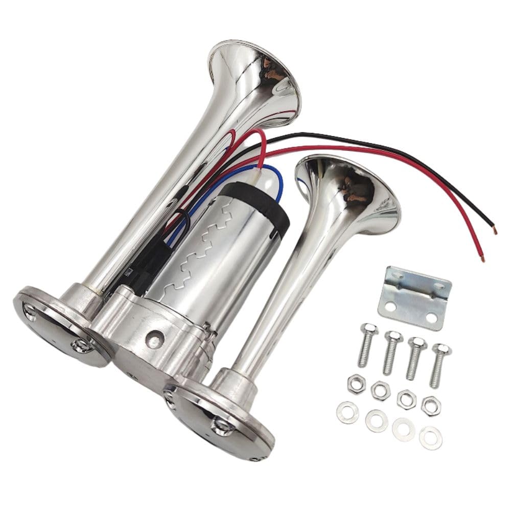 one+lifestyle Yankee Horn, Trumpet, Loud Sound, for Large Trucks, Powerful High-Volume Sound! 24V Pump, Air-Powered, Integrated Air Compressor, for Ke