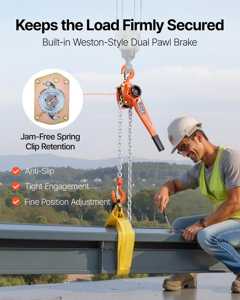 Manual Lever Chain Hoist, 3T 3000KG Capacity Heavy Duty Come Along, 3M Lift G80 Alloy Steel Chain With Dual Pawl Mechanical Brake, 360° Rotating