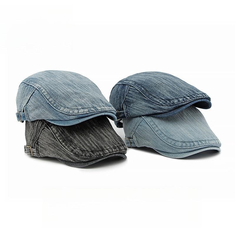Unisex Retro Washed Denim Flat Cap Spring Summer Breathable Ivy Cabbie Hat Vintage Beret Casual Peaked Cap