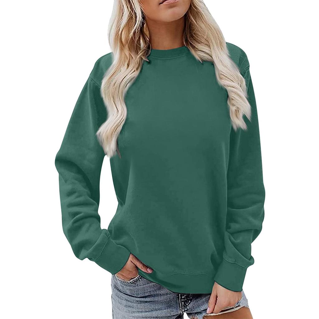 2025 Damen einfarbiges Rundhals-Langarm-Sweatshirt - Lässig und bequem für Herbst und Winter