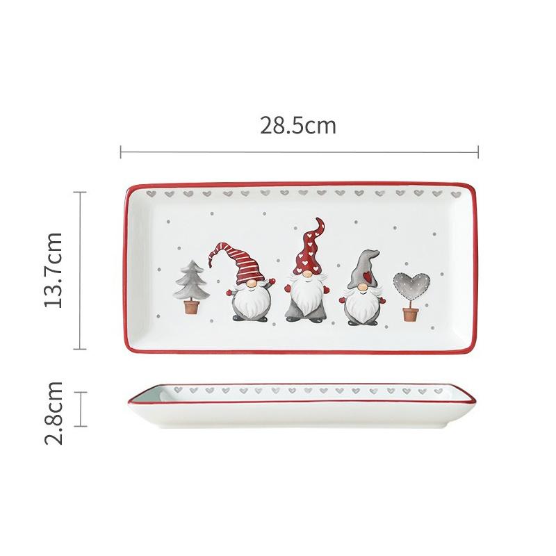 Christmas Ceramic Rectangular Plate Santa Relief Pattern Kitchen Household Tableware Shallow Plate Creative Western Steak Plate