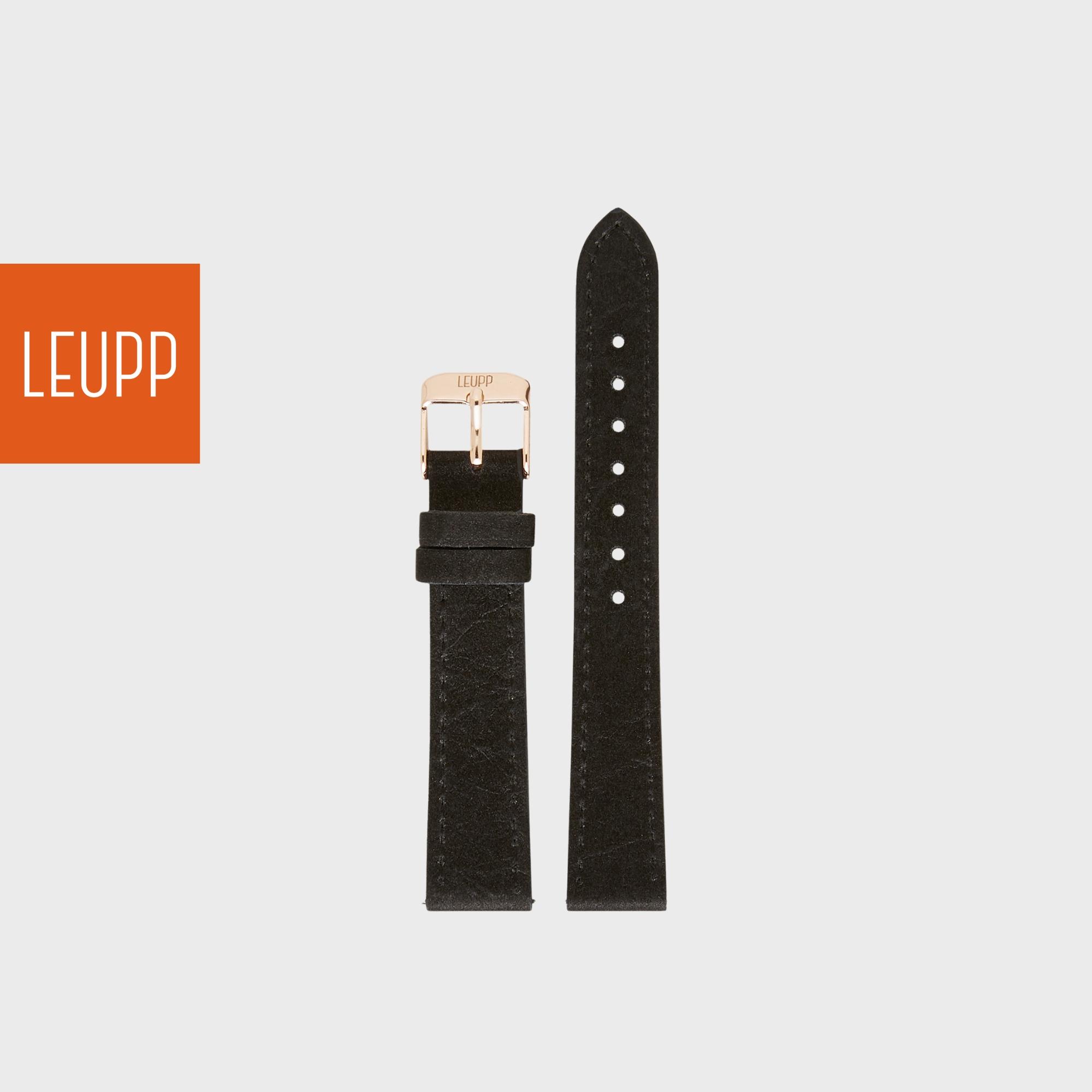 LEUPP Piña Black/RoseGold Watch Strap, 16mm, Eco-friendly plant-based leather alternative