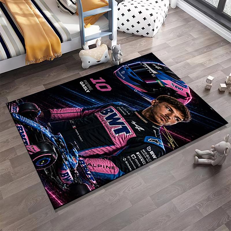 Racing Driver with Helmet and Car Design. Non-slip Rug Suitable for Living Room and Bedroom Sofas.