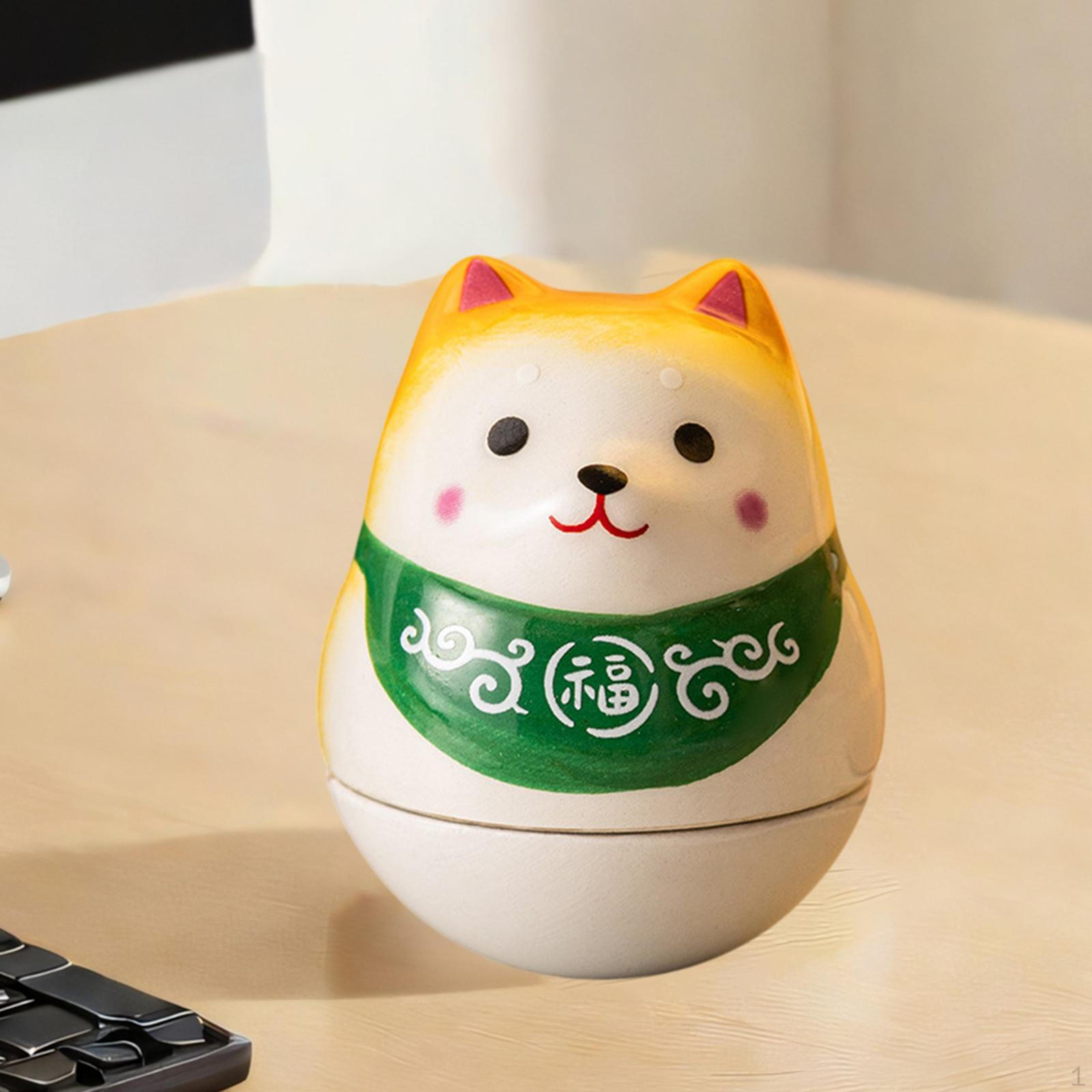 

Керамическая статуэтка собаки удачи сиба-ину неваляшка 1,4x1,4x1,5 дюйма настольное украшение Yellow Green