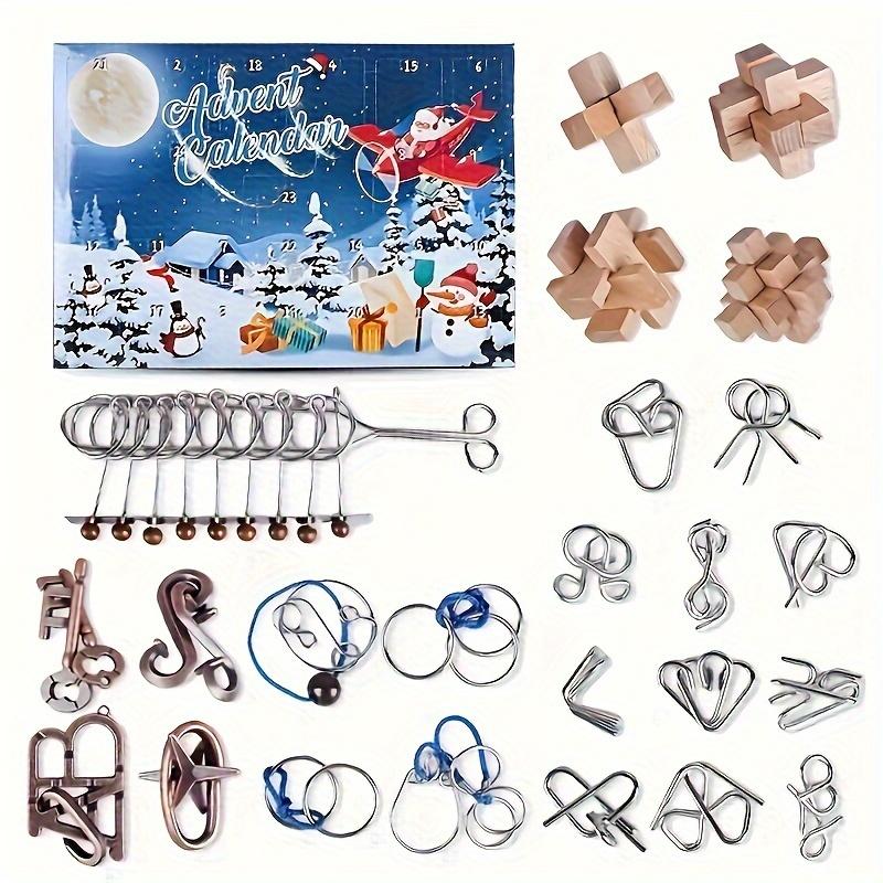 

2026 Advent Calendar Puzzle Toy Stainless Steel Logic Game with Christmas Tree Theme Handheld Brain Teasers for Boys Girls Teens 40x28x5CM