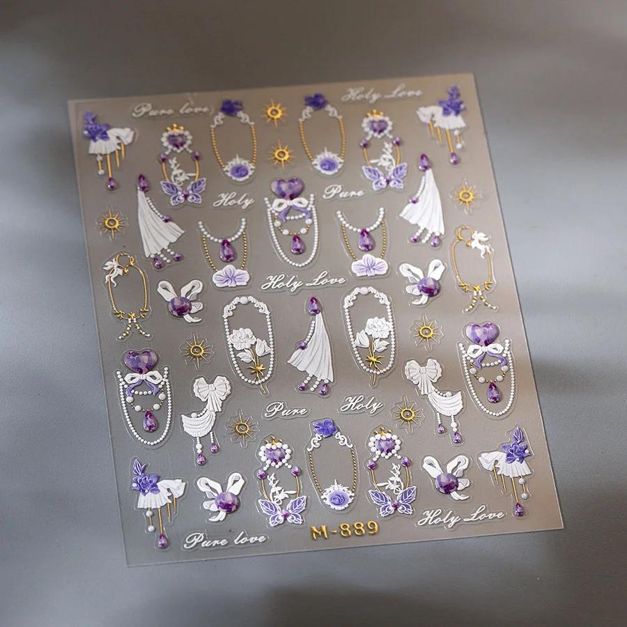 Baroque Pattern Stamping Geometric Totem Flower Retro Star Noble Self Adhesive 5D Nail Art Decoration Sticker Manicure Decal