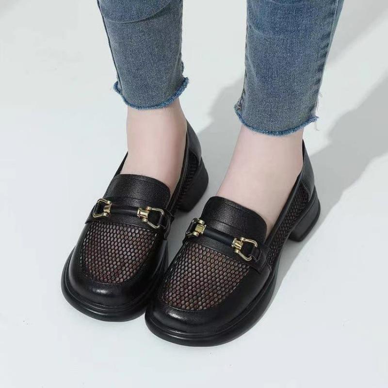 

23 spring and summer waterproof table plus size leather mesh single shoes one pedal loafers thick heel summer sandals casual 35