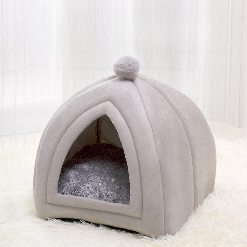 

Winter Warm Dog Nest Semi Enclosed Cat House Super Soft Foldable Plush Pet House Suitable for Small and Medium Sized Cat/Dog Bed S-28x28x30cm серый
