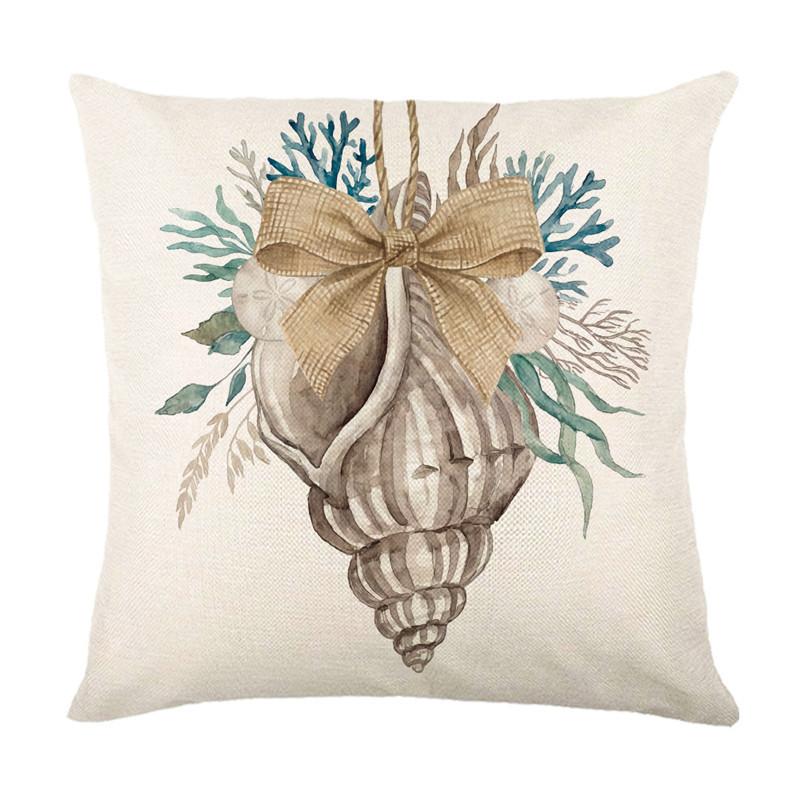 VIKAMA Coastal Pillow Cover Seashell Conch Nautical Ocean Decorative Cushion Case for Beach House Sofa Patio Furniture