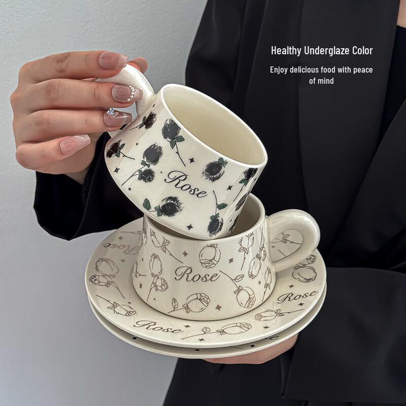 Elegant Floral Ceramic Coffee Cup & Saucer Set
