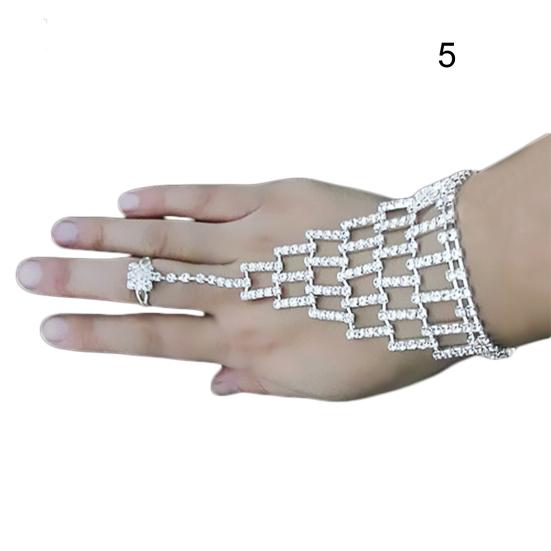 Bridal Wedding Crystal Rhinestone Slave Bracelet Wristband Harness & Ring Cuff