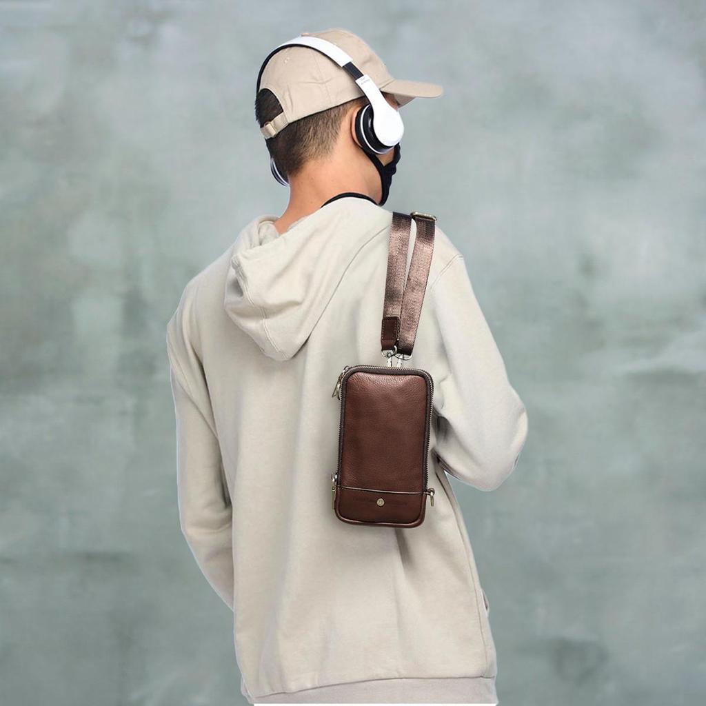 Malá crossbody kabelka pro muže Kabelka přes rameno z pravé kůže s držákem na kartu v pase na mobil