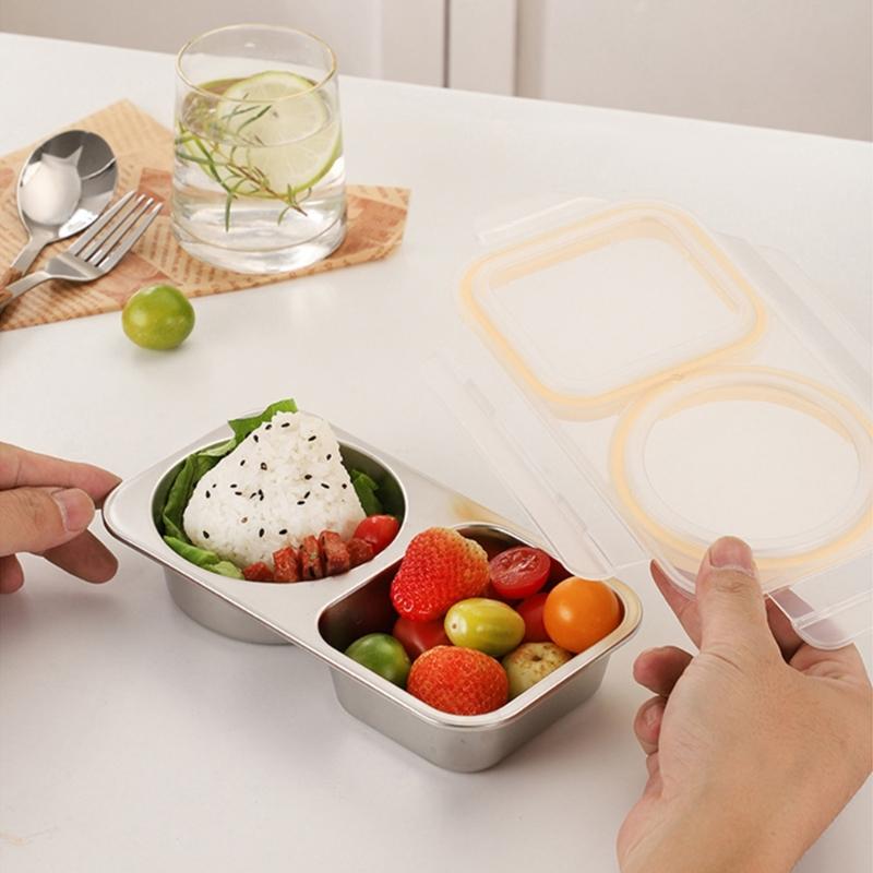 Stainless Steel Meal Preparation Container Double Compartments Lunch Holder For Offices Commutes And Outdoor Activity