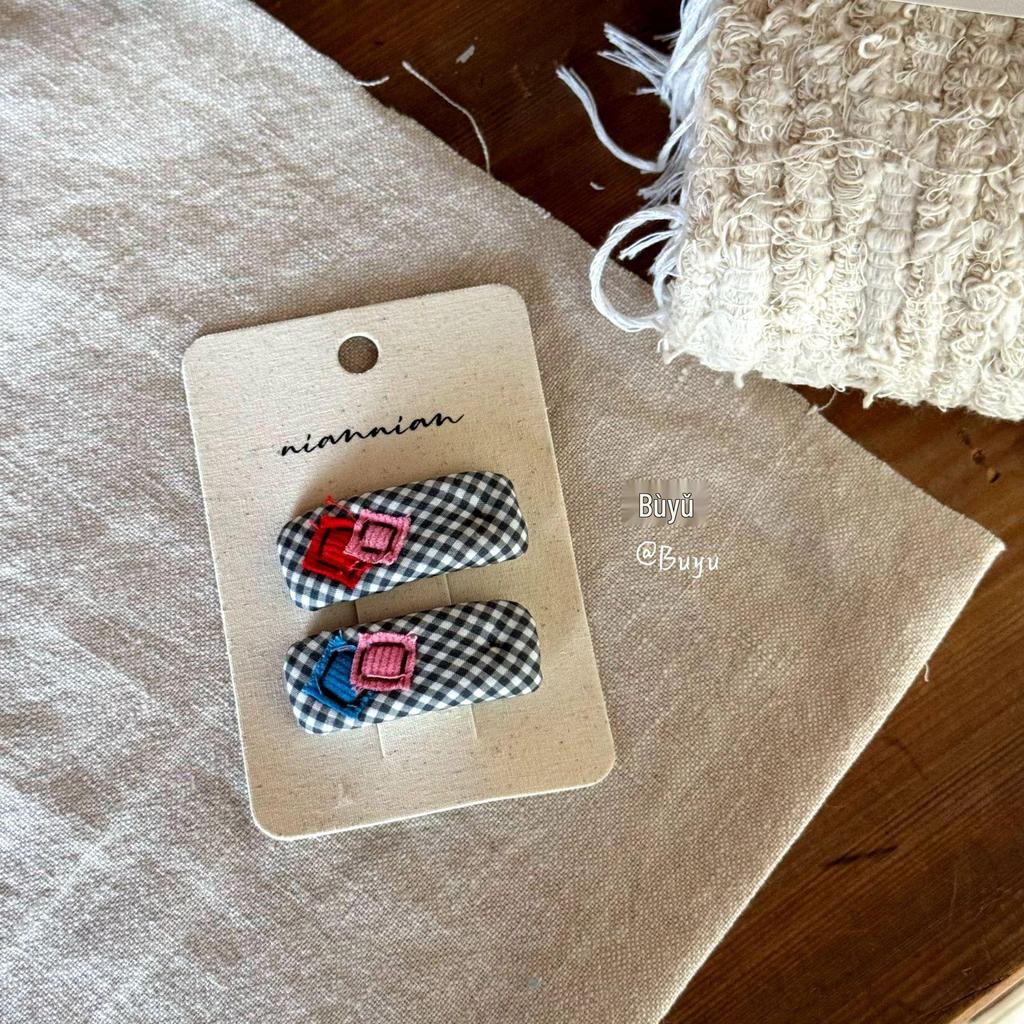 Nian Nian Blue Retro Fabric Hair Clip - Gentle On Hair, Korean Style, Handmade BB Accessory