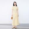 JOY SPEAKER Women's 2025 Summer Round Neck Pleated Waist Midi Dress