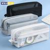 Large Grid Mesh Pencil Case Compartment Pen Bag Clear Handheld Multifunction Pencil Pouch Stationary Transparent Makeup Bag