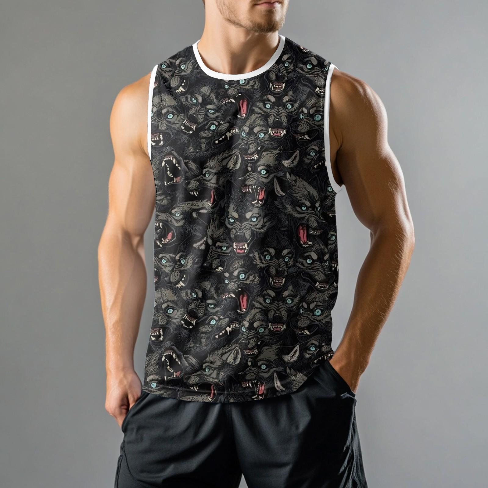 

Мужская мода принтованный спортивный повседневный жилет без рукавов XXL чёрный