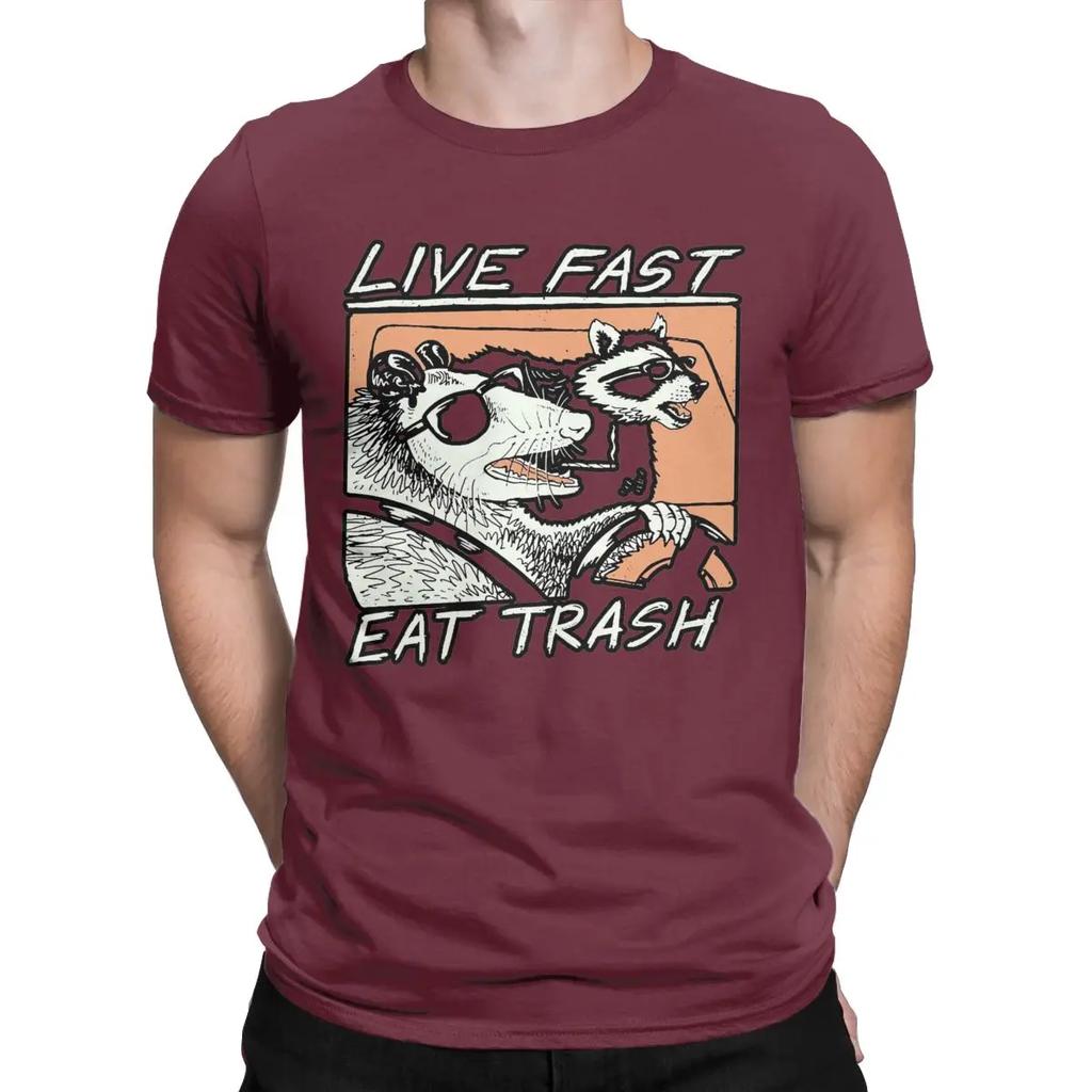 T-shirt Homme Raccoon Graphique Live Fast Eat Trash T-shirt Casual Manches Courtes Col Rond Coton 4XL Vêtements