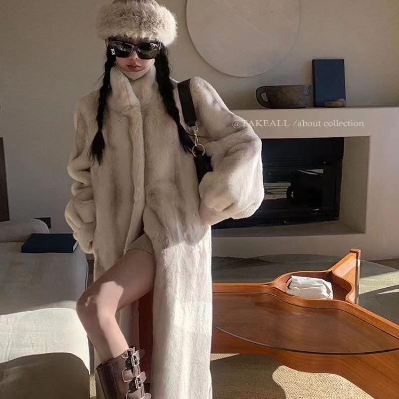 New retro cross mink imitation fur coat women's winter thickened high-sense celebrity imitation mink long knee coat