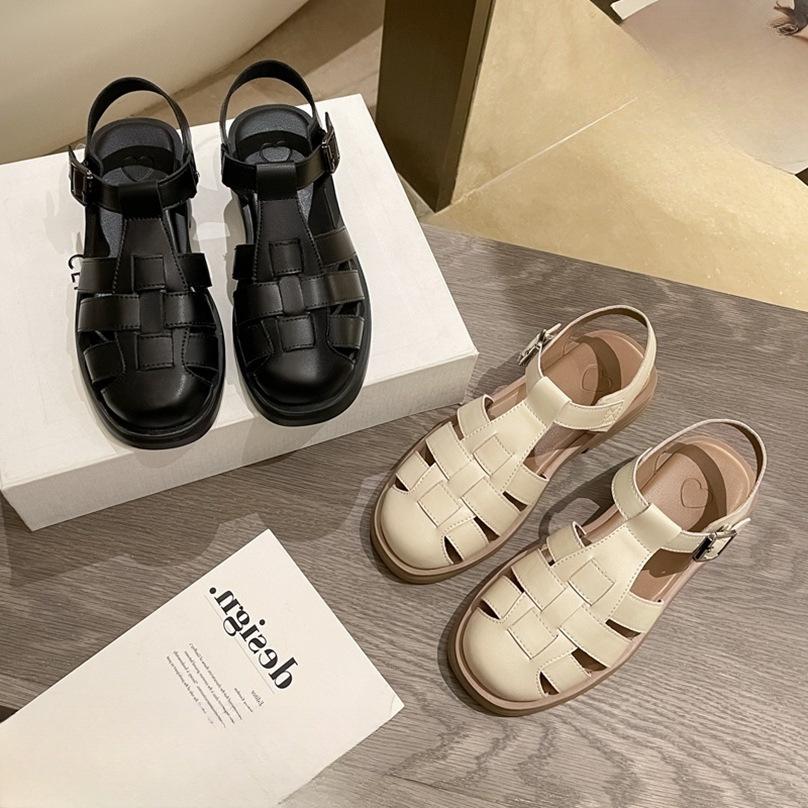 Mori Roman sandals women's thick soles summer 2025 new retro baotou woven hollow pig cage shoes women