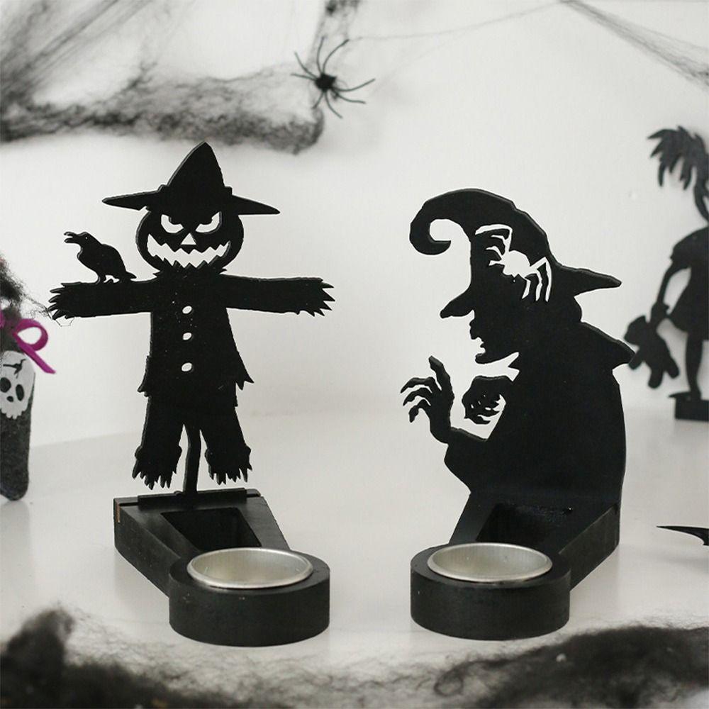 Black Halloween Candle Holder Multi-shape Iron Terror Shadow Projection Candlestick Party Supplies Halloween Decoration