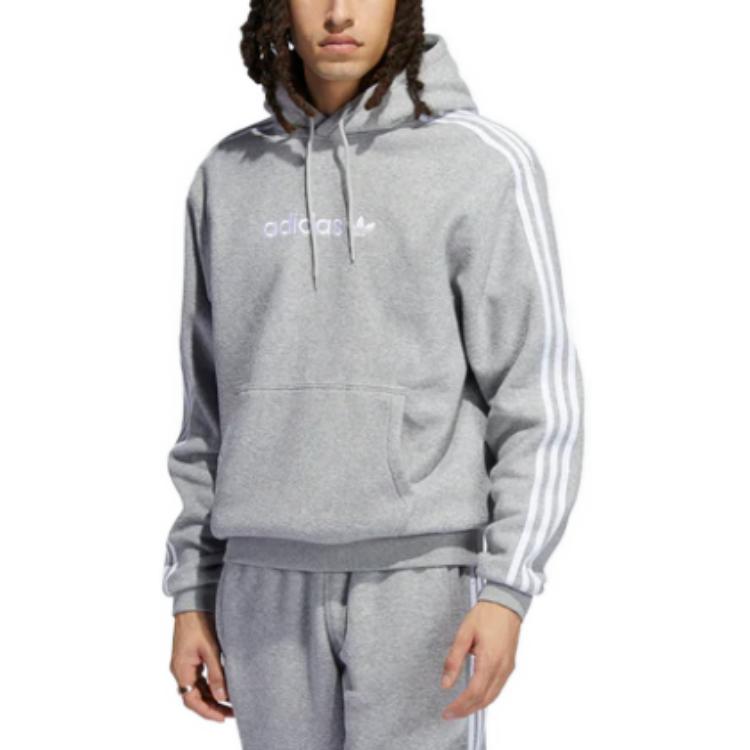 Adidas Solid Color Hoodie Long Sleeve Sweatshirt Men Tops Gray H31237